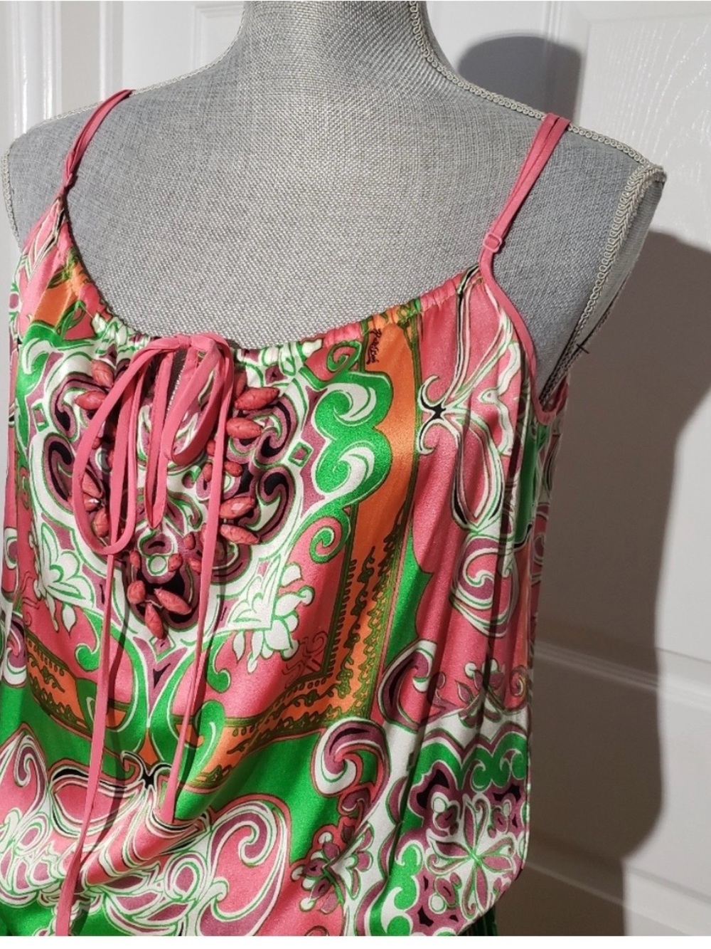Hale Bob Pink Green Orange Paisley Maxi Dress